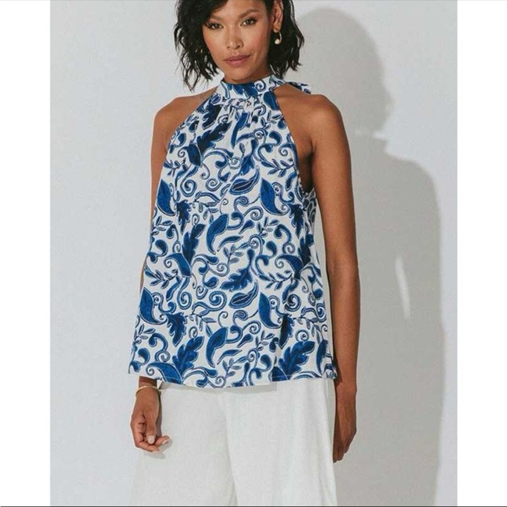 NWT Cleobella Ryla Top Azule Blue Floral Print Size Medium